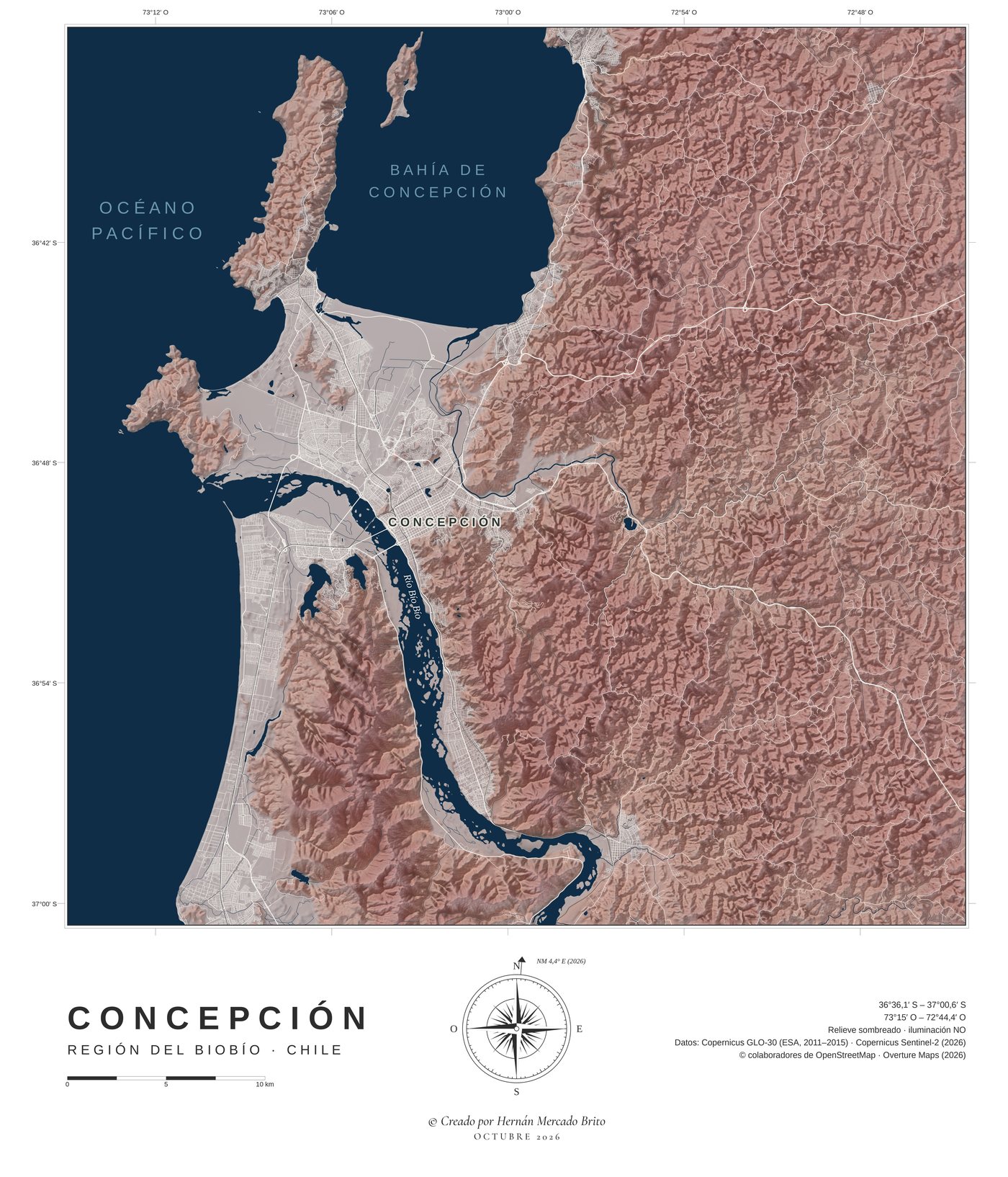 Mapa en relieve de Concepción enmarcado
